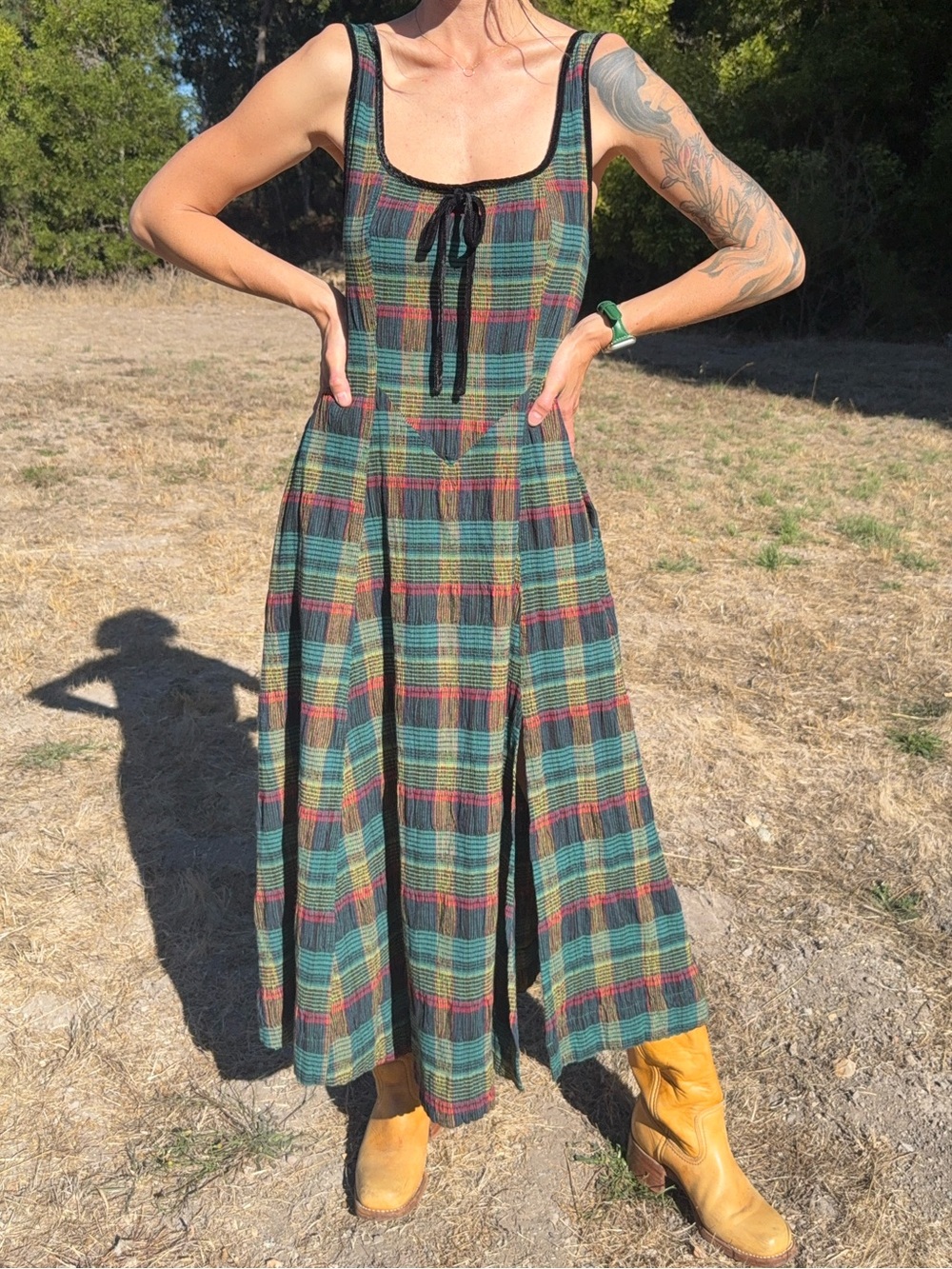 Free people Freya plaid bow midi dress